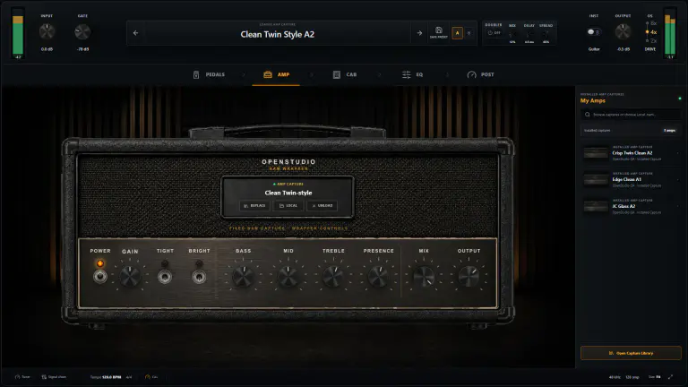 OpenStudio NAM Rack redesigned amp view with an A2 capture and installed capture library